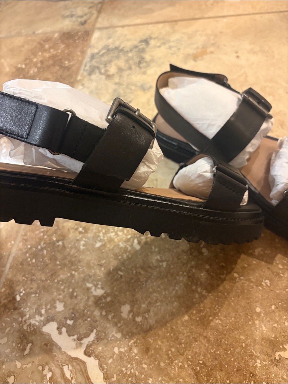 Madewell Leather Double Strap Buckle Lug Sandals - Picture 2 of 4